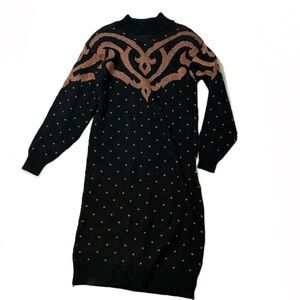 Vintage Black and Brown Long Sleeve Dress